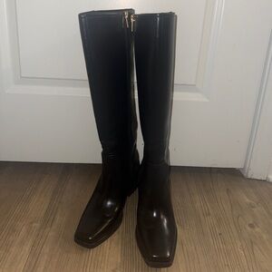 Vince Camuto Black Knee High Heeled Boots with Gold Zipper